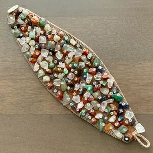 Semi Precious Stone Cuff Bracelet - Khaki